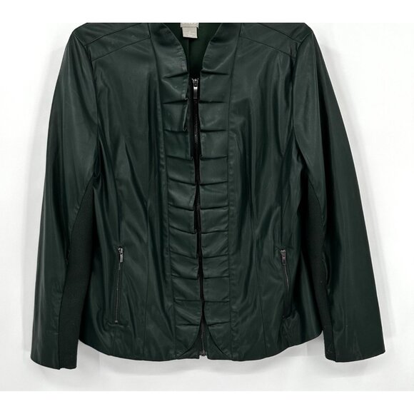 CHICOS faux leather jacket blazer forest green US LARGE 2 12/14 zip up pockets - Picture 5 of 9